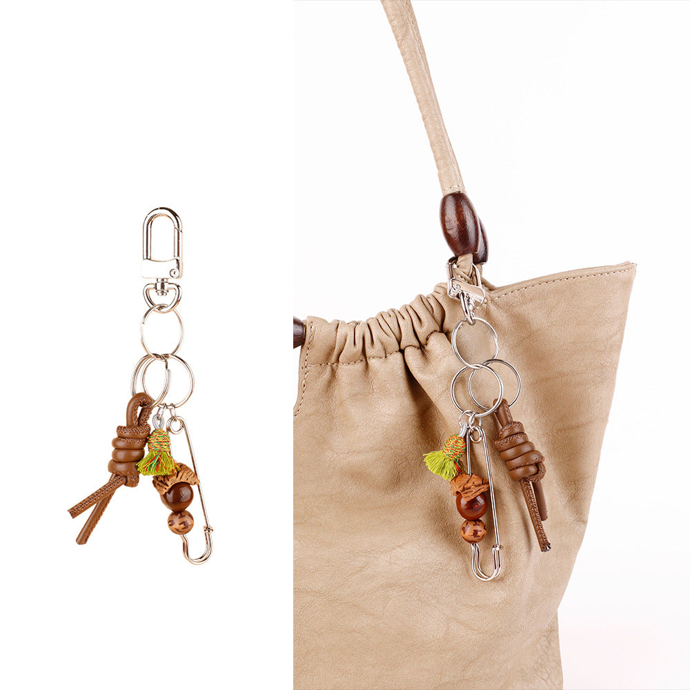 Seed bead accessory adding texture to a handbag