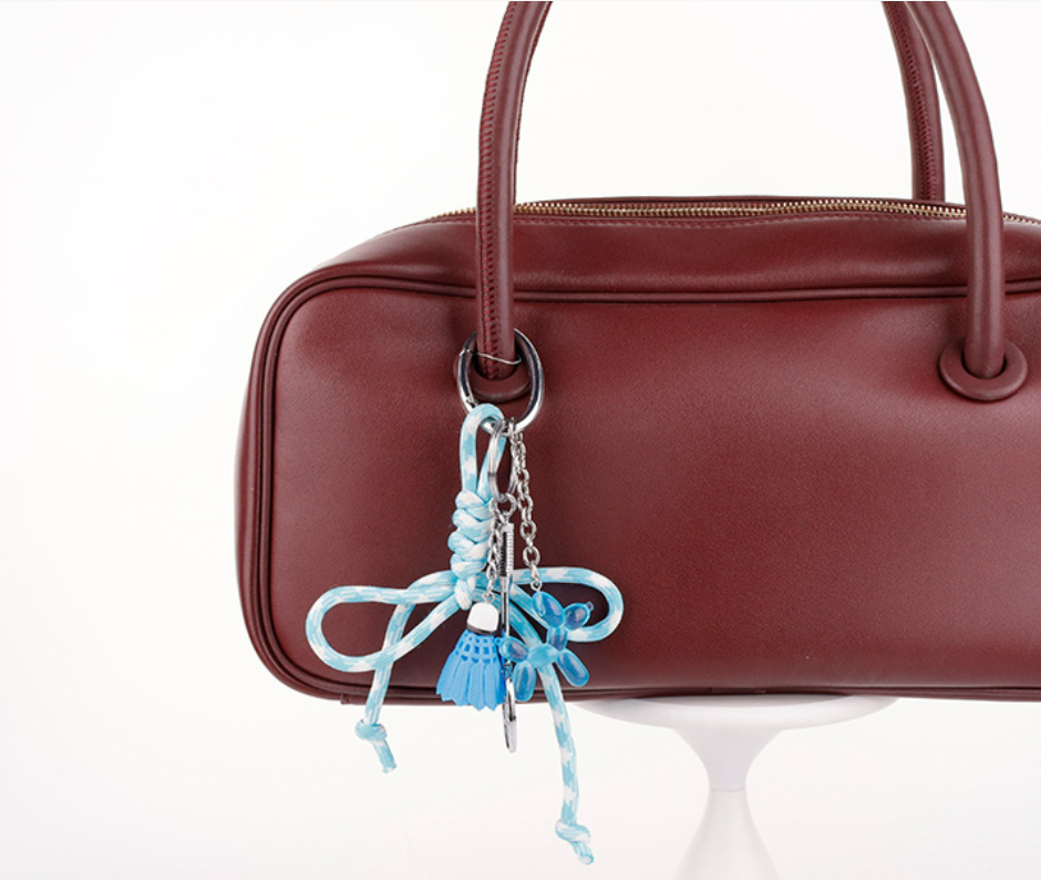 Street style bag charm made with braided woven cord