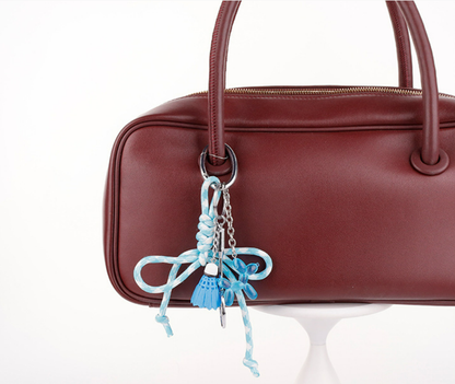 Street style bag charm made with braided woven cord