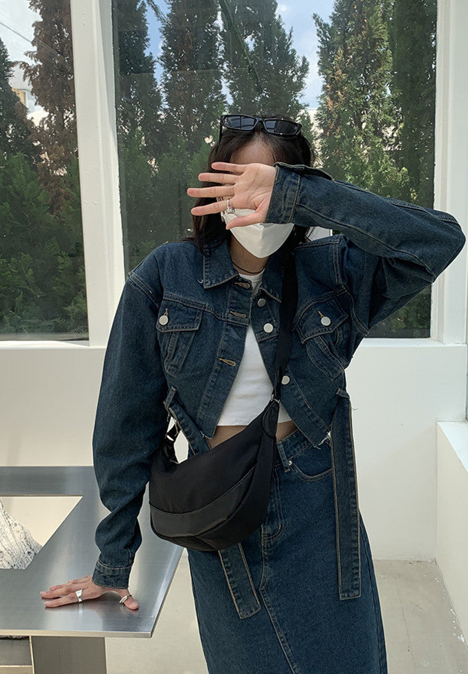 vegan leather half moon bag with room for phone wallet and keys