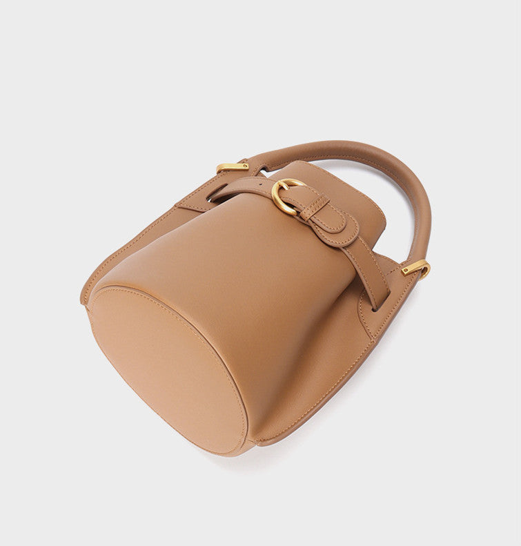 Hand-Carried and Crossbody Leather Bucket Bag for Women