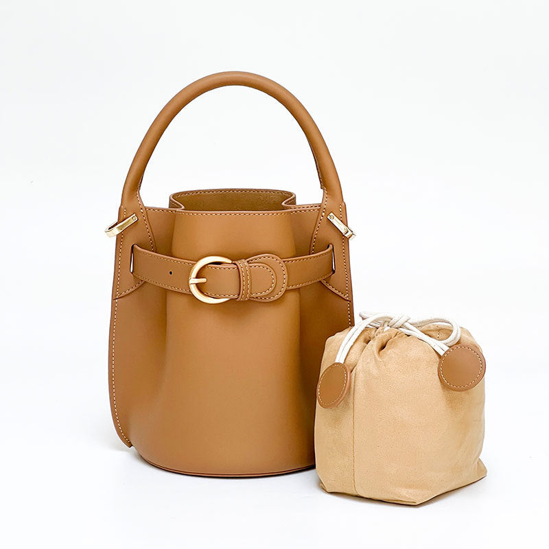 Compact Designer Bucket Bag for Women in Genuine Leather