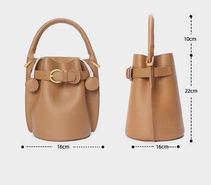 Versatile Leather Bucket Bag for Women That Can Be Carried by Hand or Over the Shoulder