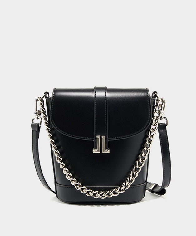 Contemporary Bucket Purse with Metal Chain Short Strap