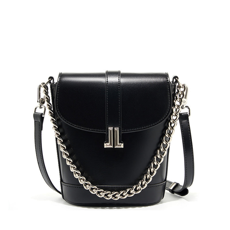 Versatile Genuine Leather Crossbody Bag with Convertible Chain Handle and Adjustable Shoulder Belt