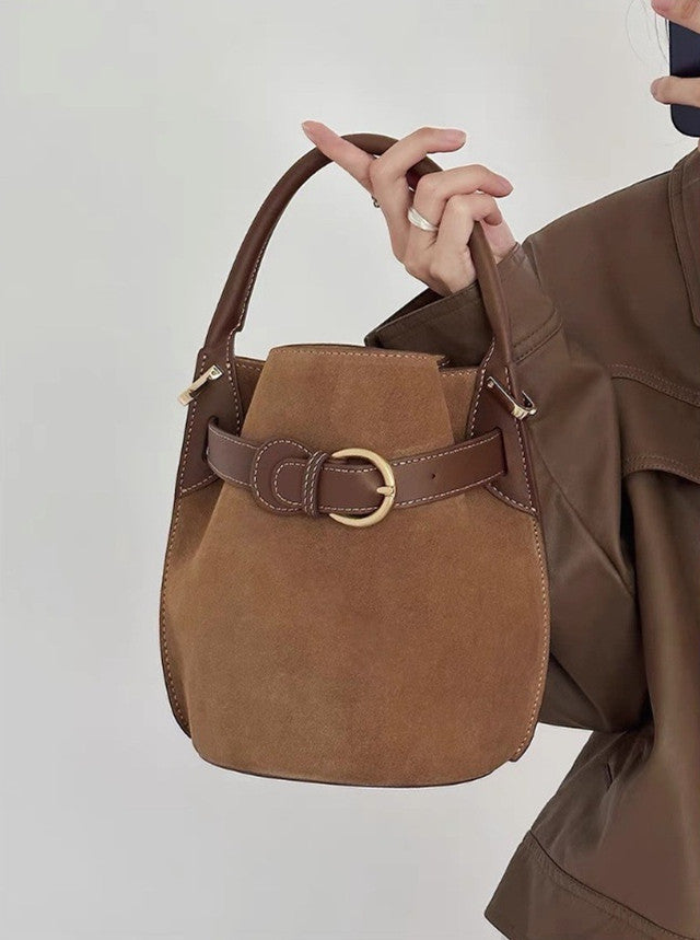 Elegant Genuine Leather Bucket Bag Crossbody Satchel Purse for Women woyaza