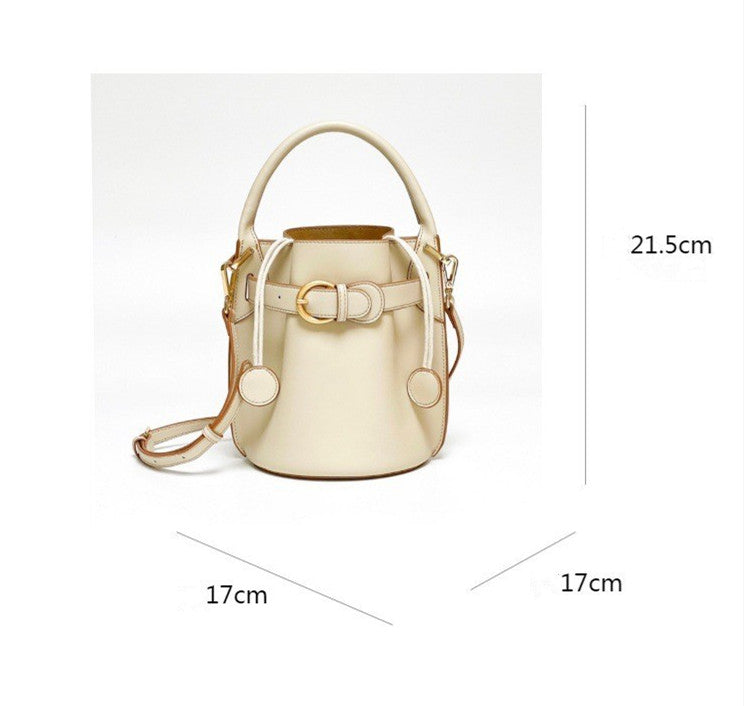 Versatile Real Leather Bucket Handbag Crossbody Shoulder Bag for Ladies woyaza