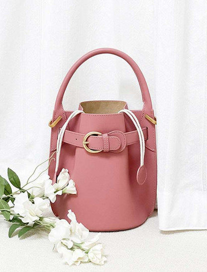 Trendsetting Genuine Leather Bucket Bag Crossbody Satchel for Her woyaza