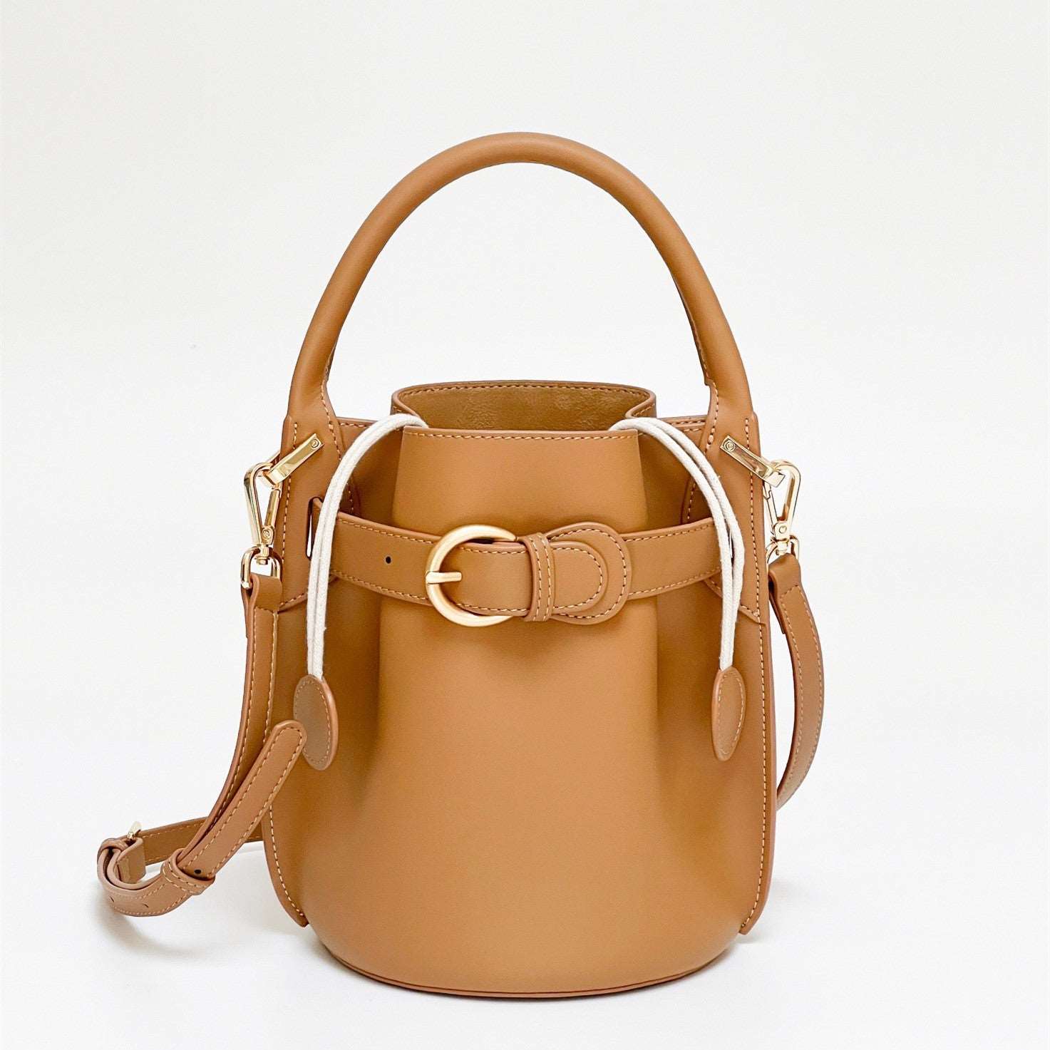 Fashionable Genuine Leather Bucket Bag Crossbody Satchel for Her woyaza