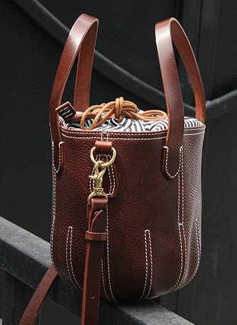 Sophisticated Leather Drawstring Handbag for Ladies