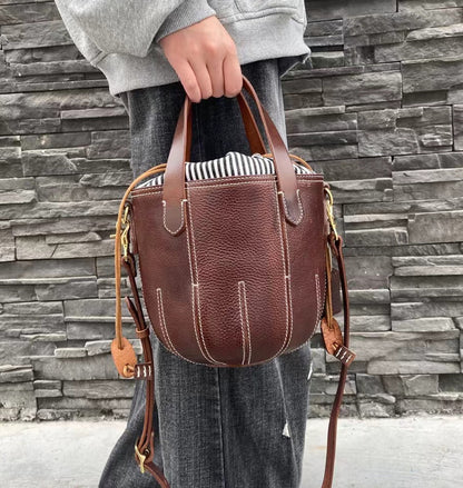 Stylish Vintage Leather Shoulder Bag with Drawstring Closure