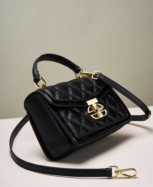 Elegant Square Leather Handbag with Shoulder Strap