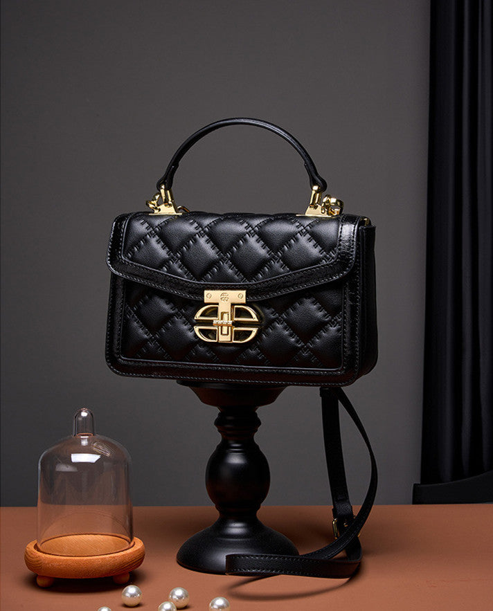 Luxury Women's Leather Grid Pattern Tote Handbag