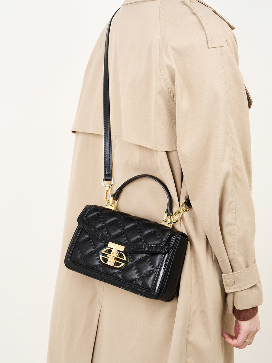 Chic Square Leather Handbag with Shoulder Strap