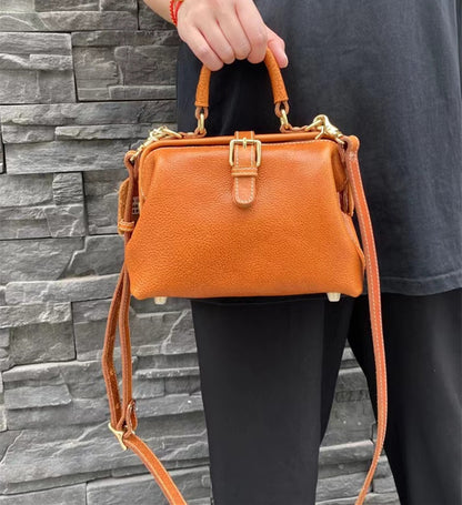 Women's Retro Leather Satchel with Hinge Closure