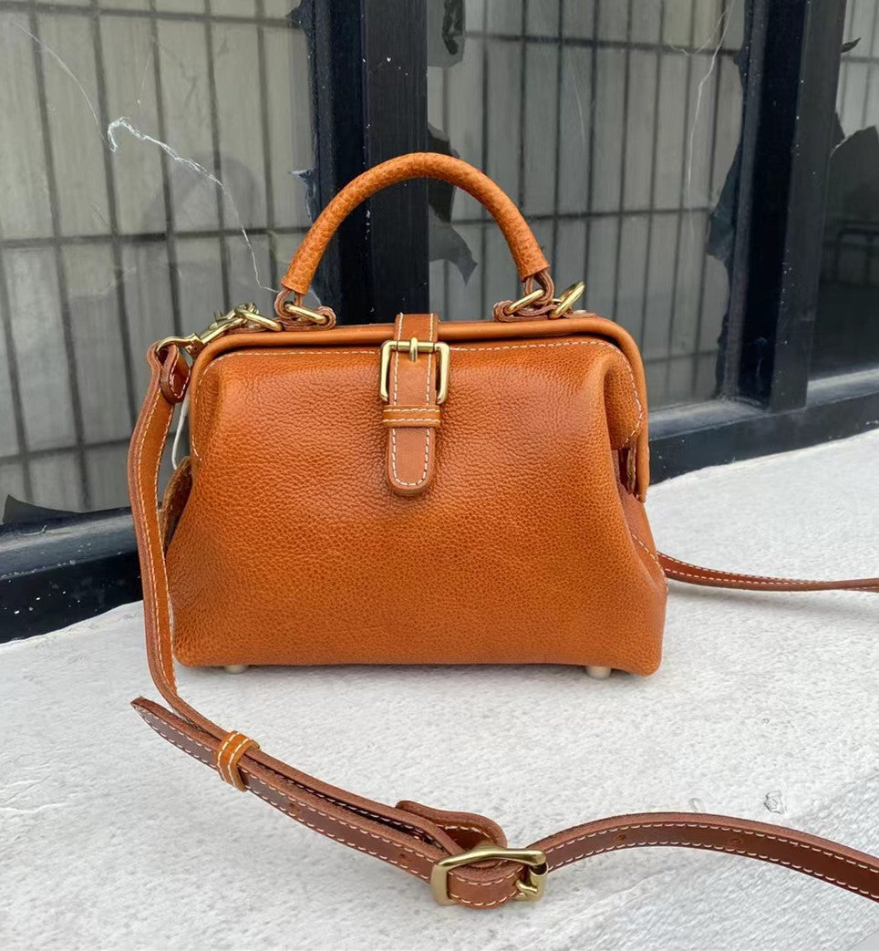 Vintage Style Leather Doctor Bag with Crossbody Strap
