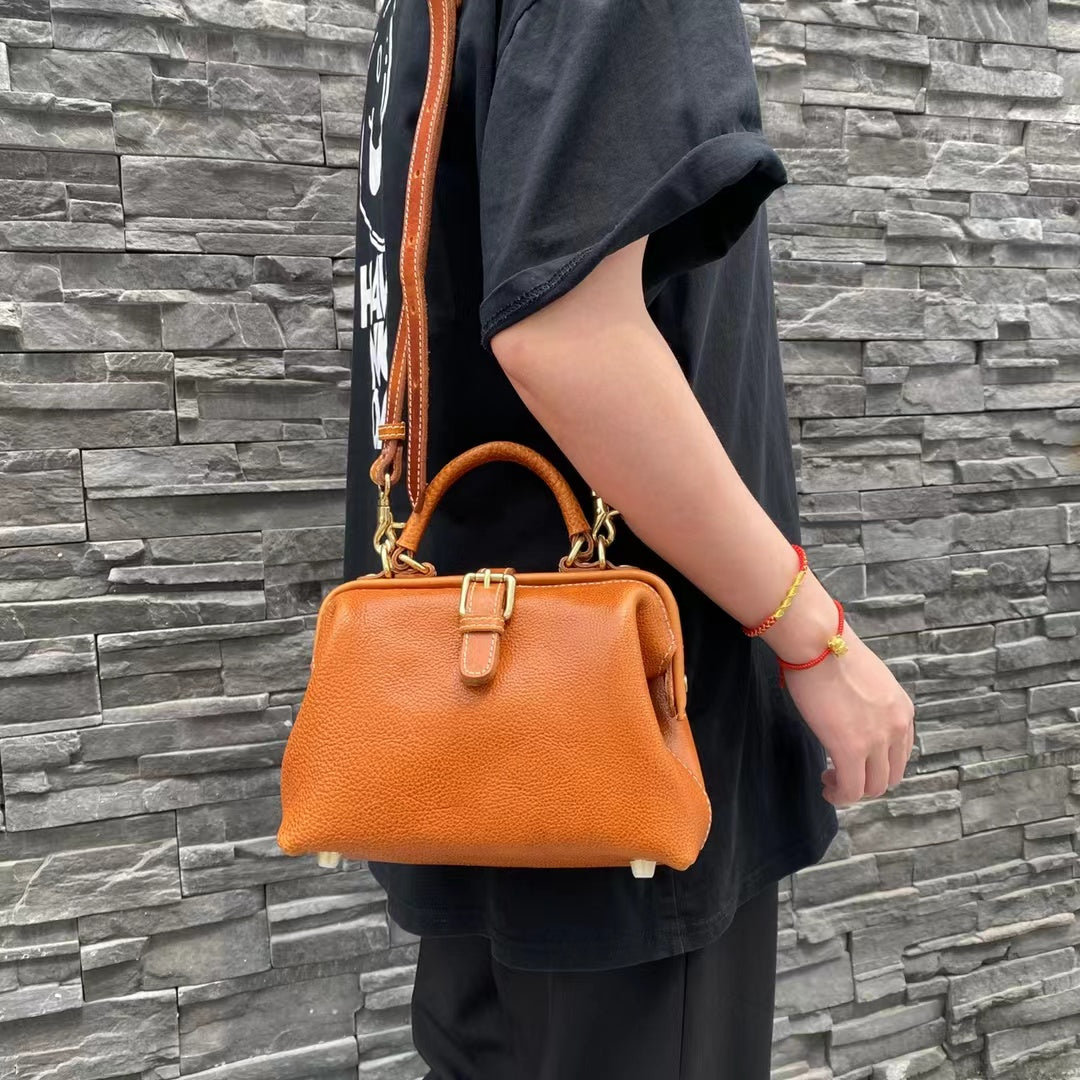 Doctor Style Leather Handbag with Single Shoulder Strap