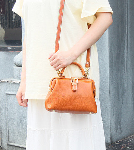 Vintage Style Leather Doctor Bag with Crossbody Strap