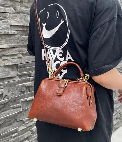 Women's Leather Satchel with Traditional Doctor Bag Style