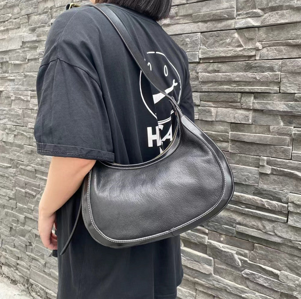 Chic Retro Leather Shoulder Bag with Unique Half Moon Shape for Women's Fashion