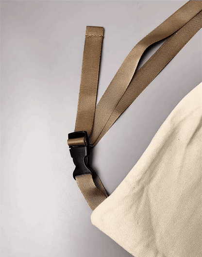 Canvas backpack with handcrafted aesthetic on nature walk