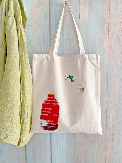Sustainable cotton canvas tote carried while walking through urban streets