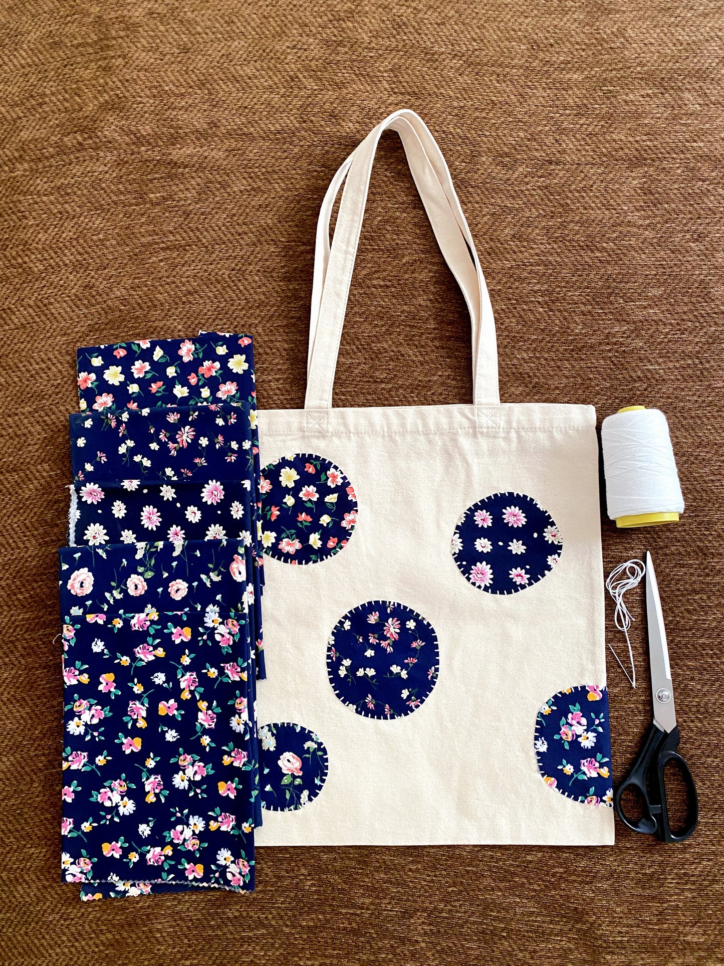 Canvas tote with original patchwork design for eco conscious shoppers