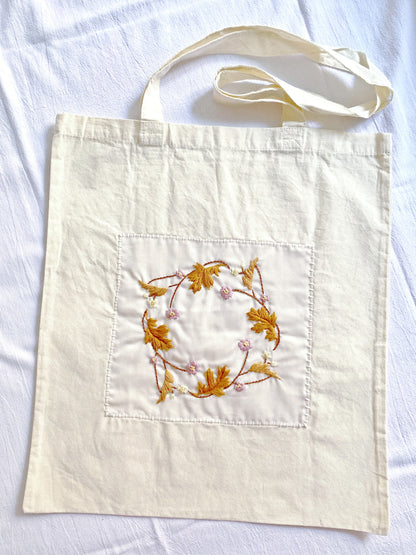 The ultra-light, durable cotton fabric of the bag, suitable for intricate needlework.