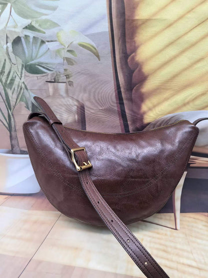 Genuine cowhide crossbody bag for local markets and shopping trips