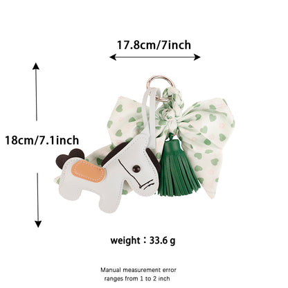 Handmade forest green ribbon purse charm used as key ring accent