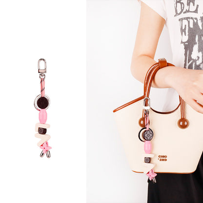 Aesthetic alphabet keychain on mini top handle bag