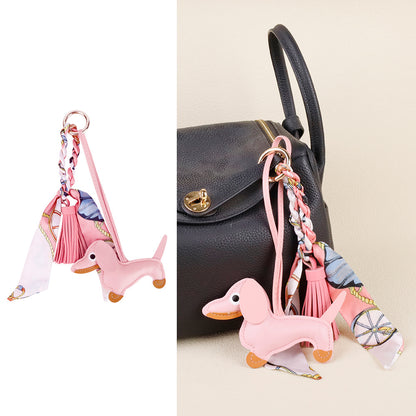 Whimsical dachshund purse charm for pet-themed bag accessories