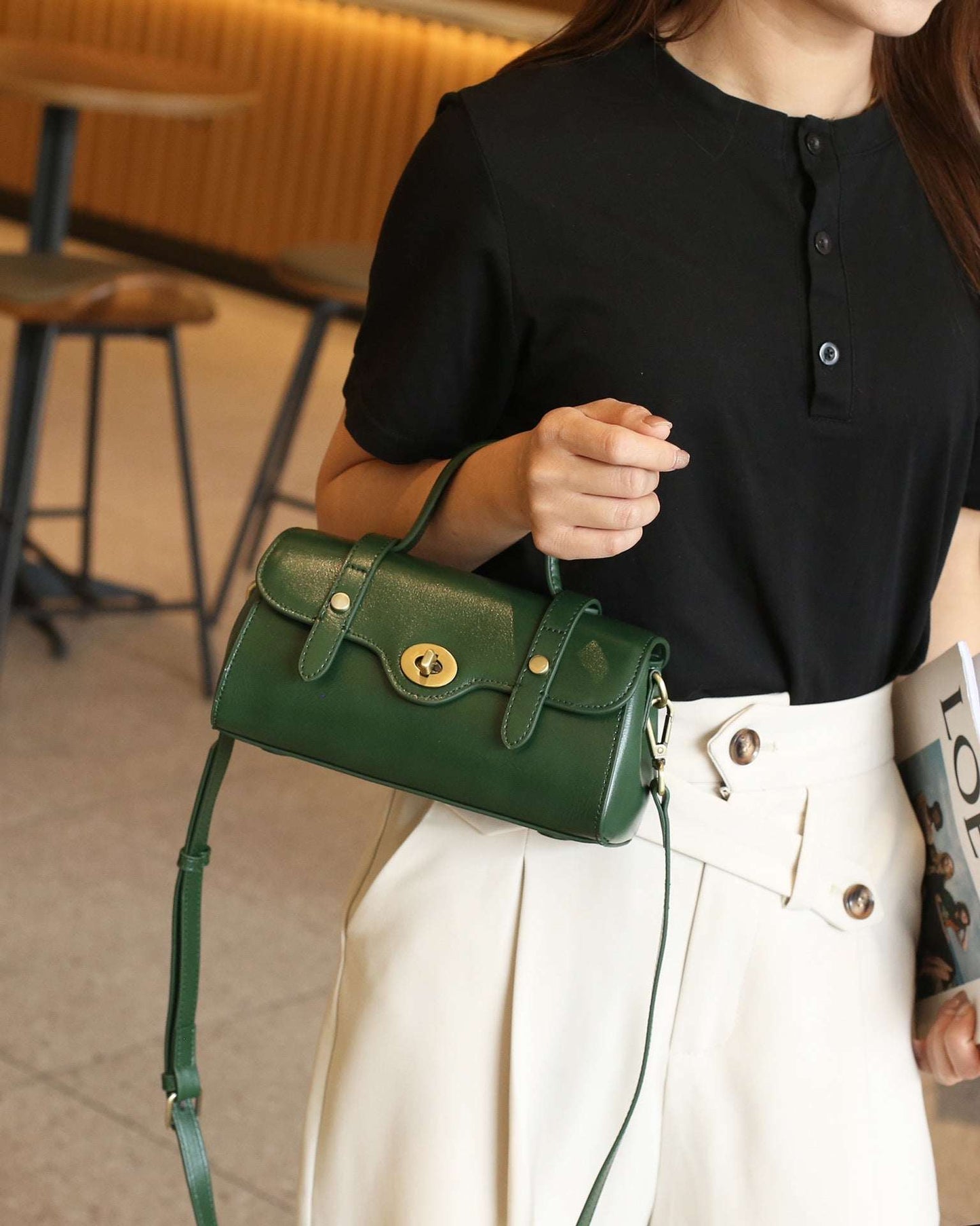 flap handbag with clean lines