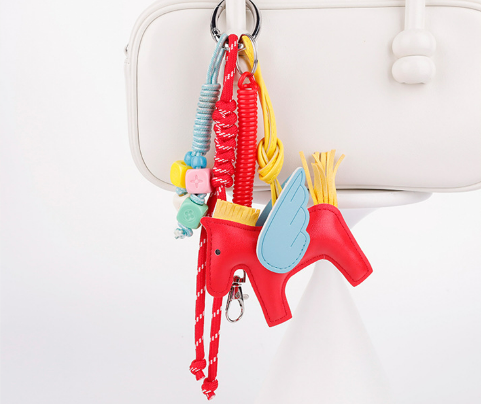 Close up of horse purse embellishment with braided string detail