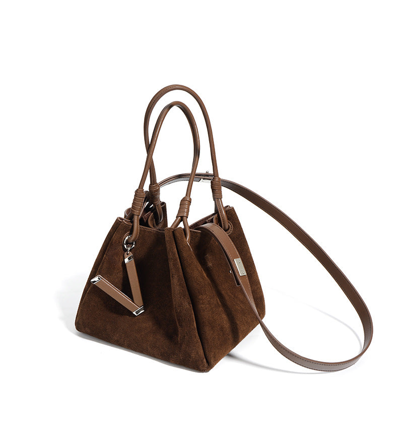 Fashionable Suede Leather Handbag with Multi-Purpose Carrying Options