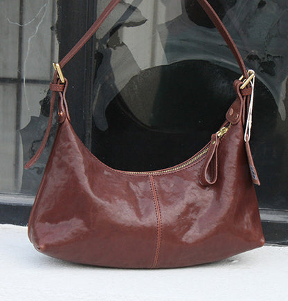 Women's Vintage Leather Half Moon Shoulder Bag