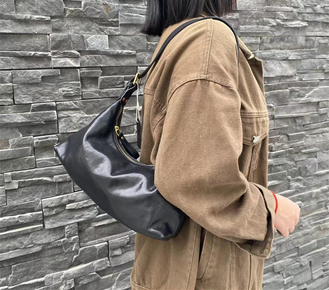 Unique Half Moon Leather Crossbody Bag for Women