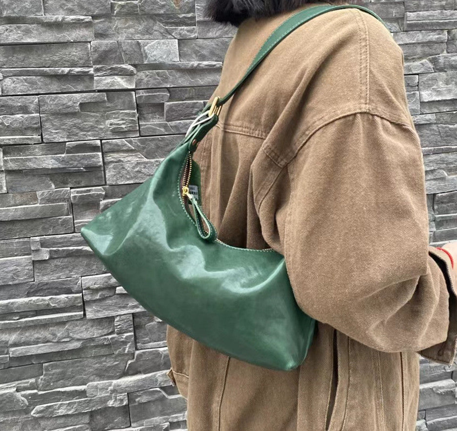 Women's Vintage Leather Half Moon Shoulder Bag for Everyday Use
