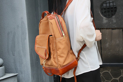 Durable Leather Canvas Backpack for School and Outdoor Activities