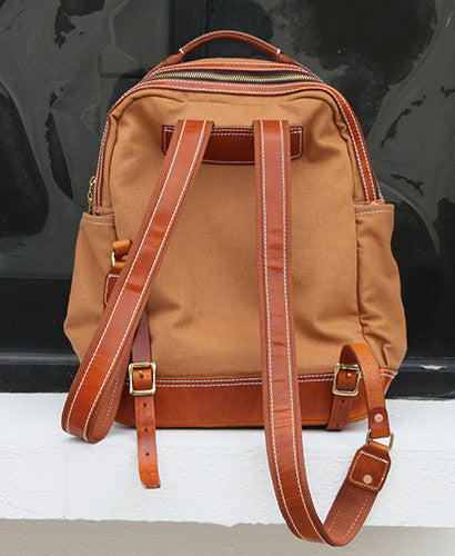 Lightweight Canvas Backpack with Leather Accents