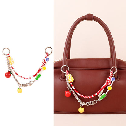 Colorful rope tote charm styled with casual streetwear accessory outfits