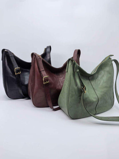 Leather handbag included in an outfit for a casual dinner out