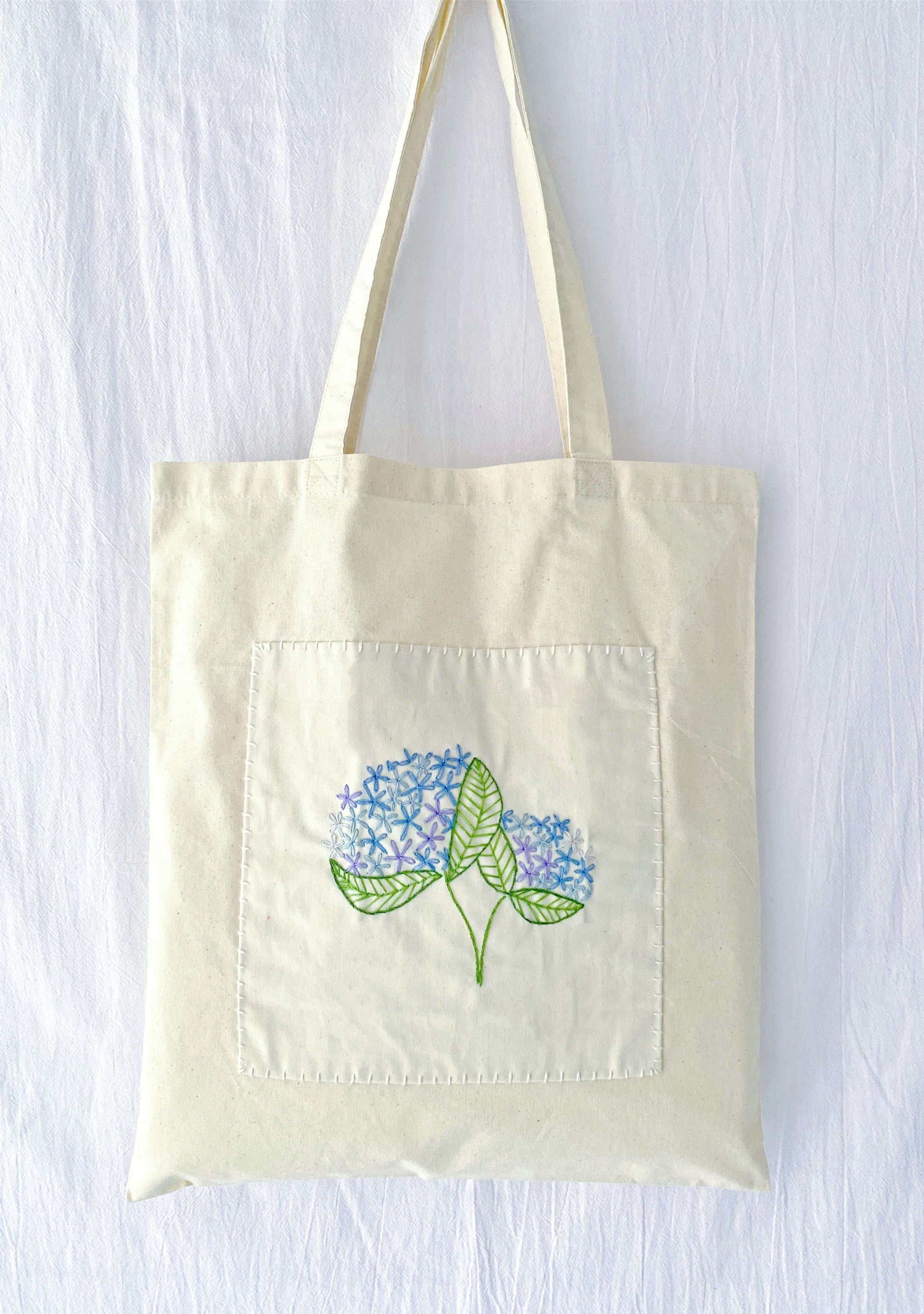 Carrying fresh greens in a soft cotton tote with hand-embroidered flowers makes zero-waste shopping feel elegant and personal.