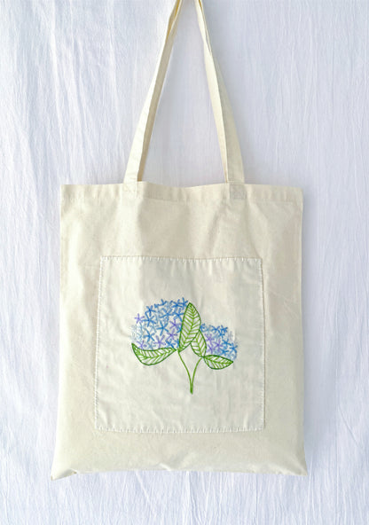 Beige cotton tote with elegant handcraft floral needlework