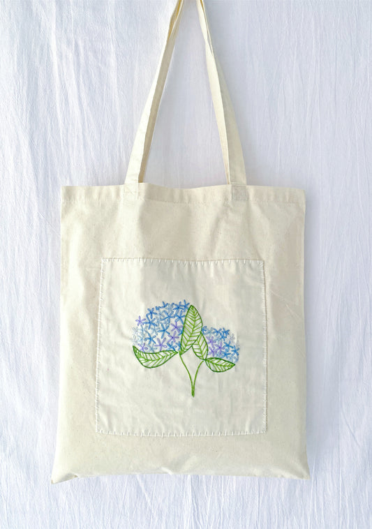 Beige cotton tote with elegant handcraft floral needlework
