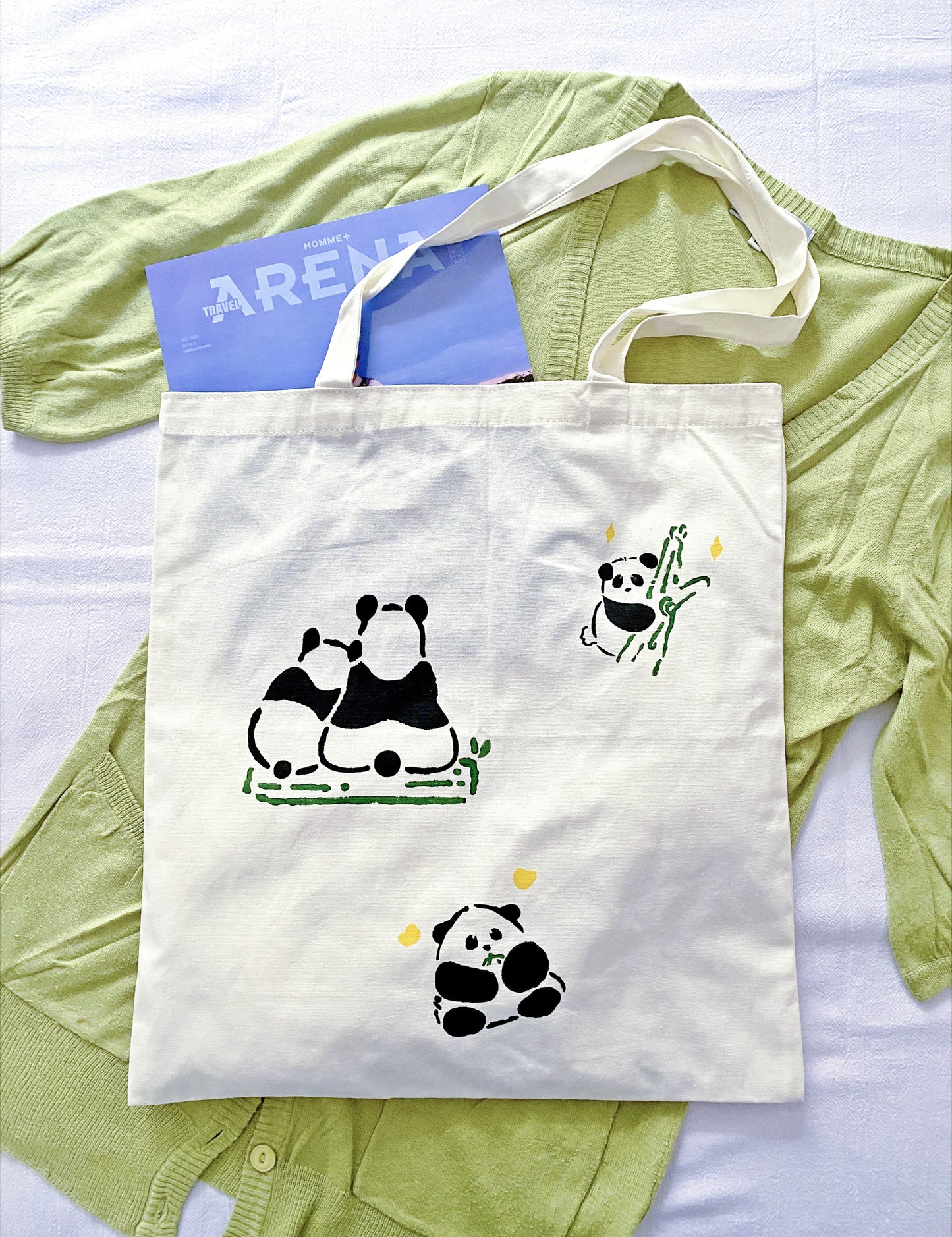 Hand-painted botanical art on a sustainable fabric bag creating a personalized touch for eco-conscious gift giving.