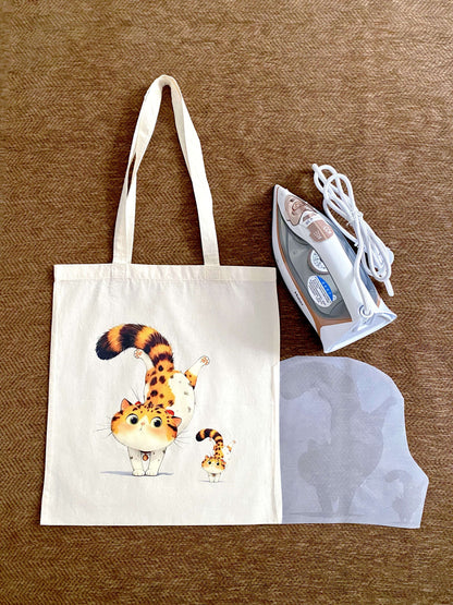 eco cotton shoulder bag with artistic cat print for casual city walks