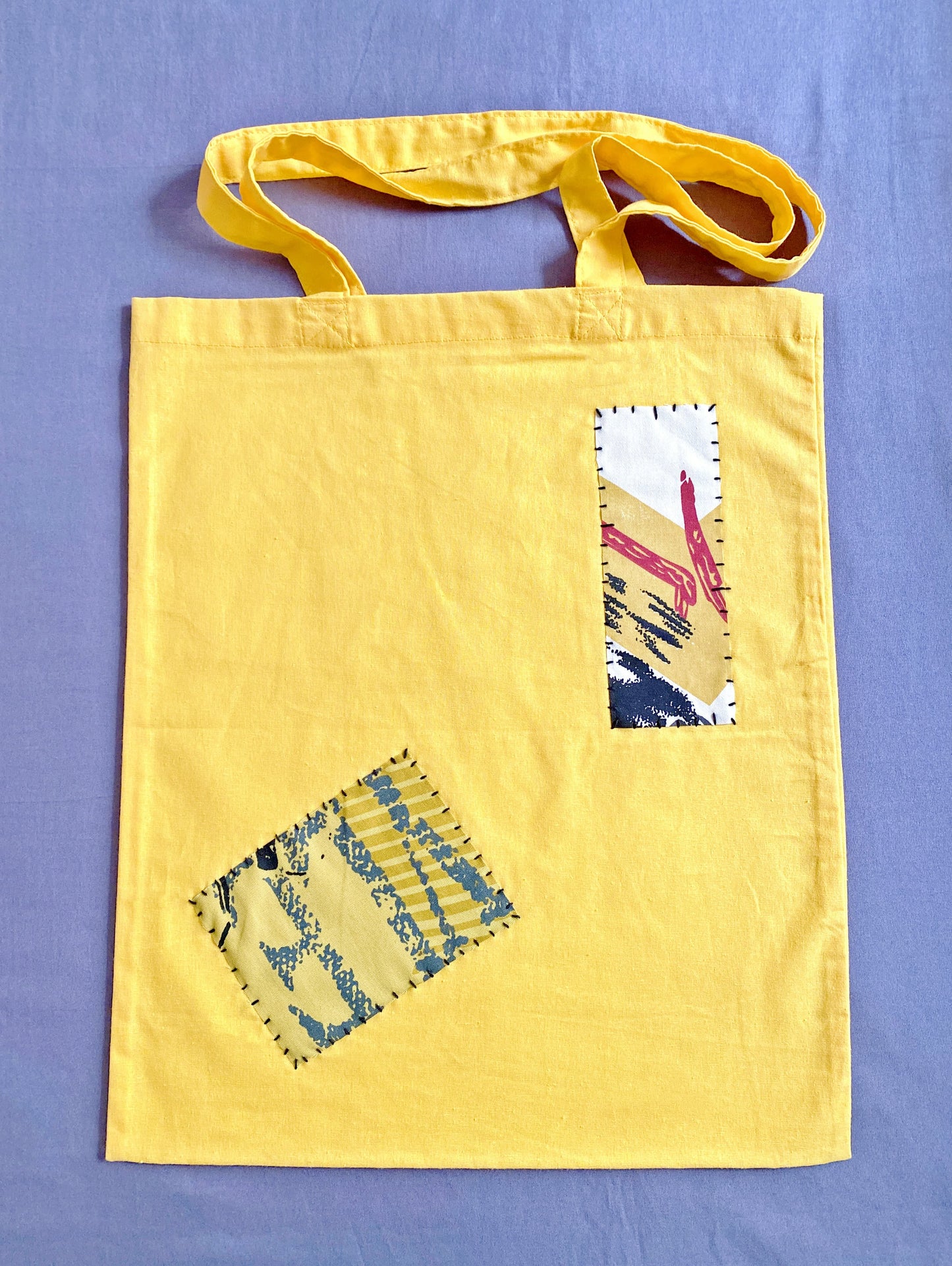 Bright yellow cotton hand-stitched tote, eco-friendly Easter gift idea.