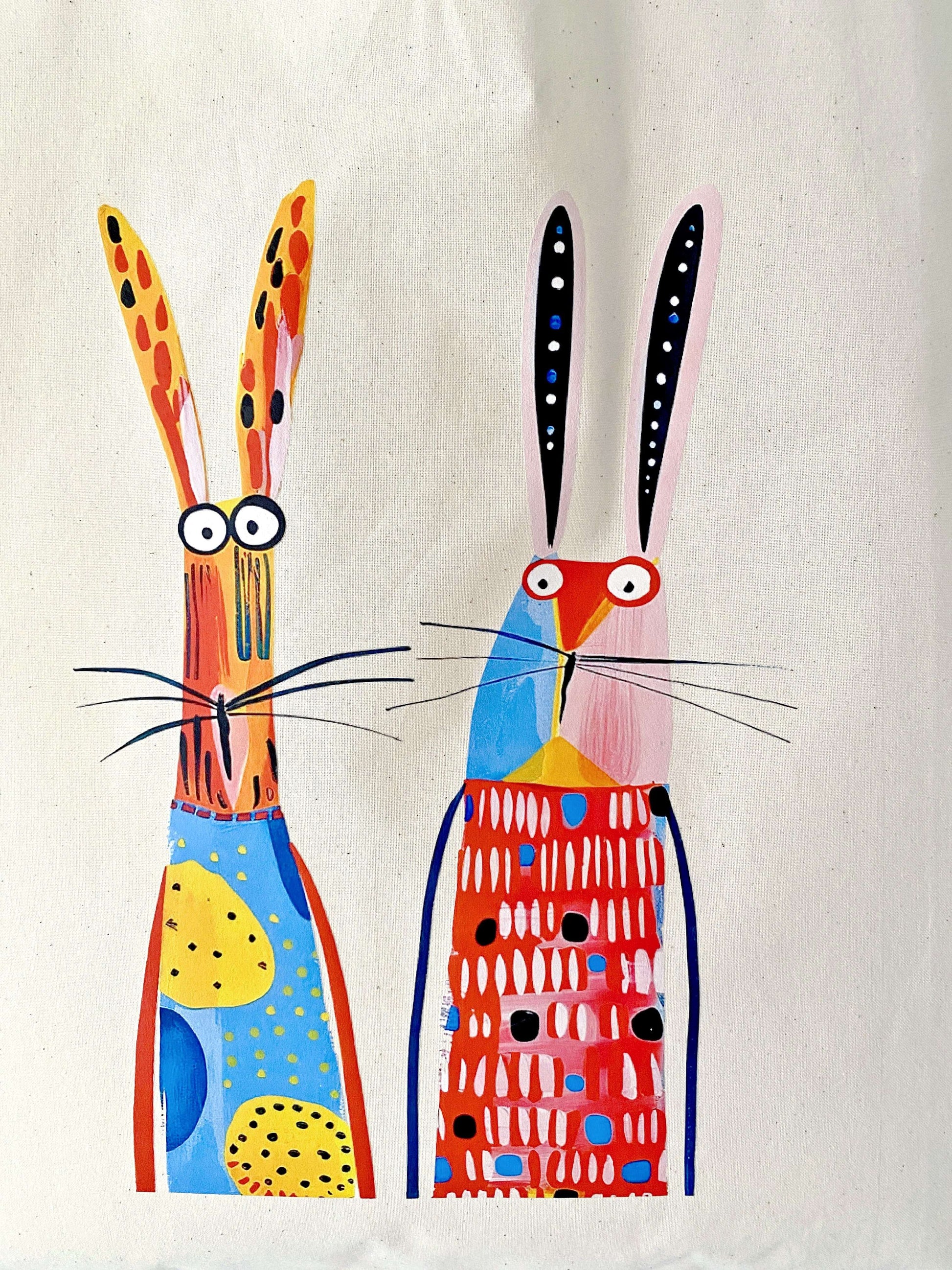 natural cotton tote with cute bunny motif for gift giving