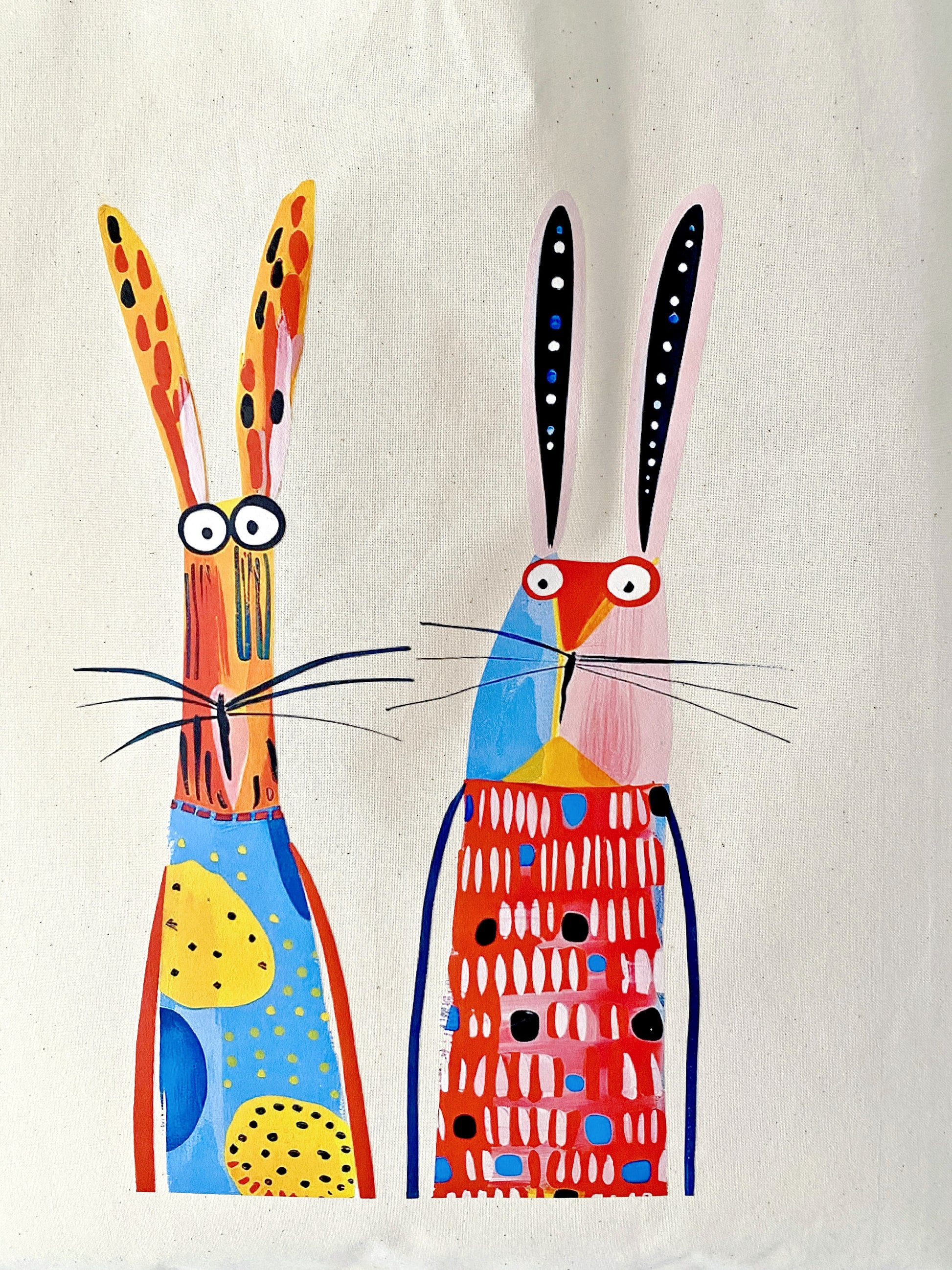 natural cotton tote with cute bunny motif for gift giving